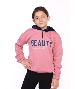 Toontoy Kız Çocuk Kapüşonlu Baskılı Sweatshirt (Gül Kurusu)