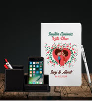 Sevgililer Gününe Özel Beyaz Defter Kalem & Deri Kaplama Kalemlik Hediye Seti 3