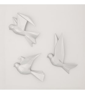 Mouette 3'lü Dekoratif Kuş Gümüş