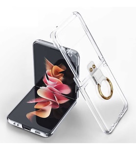 Samsung Galaxy Z Flip 3 Kılıf Yüzüklü Şeffaf Kıpta Kapak (Renksiz)