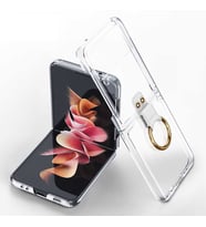 Samsung Galaxy Z Flip 3 Kılıf Yüzüklü Şeffaf Kıpta Kapak (Renksiz)