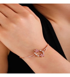 Gümüş Rose Pembe Çiçek Kadın Bileklik SL6003
