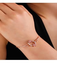 Gümüş Rose Pembe Çiçek Kadın Bileklik SL6003
