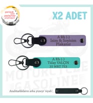 Motosiklet Aşıklarına, İsim Plaka ve A Rh (-) Kan Grubu, Acil Durum x2 Anahtarlık, Mor-Turkuaz-Syh