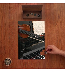 Keman - Piyano - Müzik Tasarımı 240 Parça Ahşap Puzzle Ahşap Kutuda PD00221