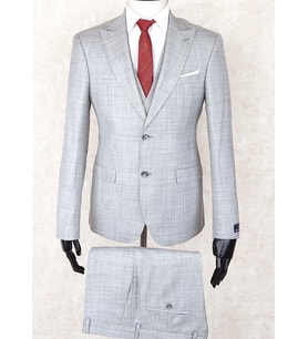Jan Carlucci Slim Fit Sivri Yaka-Çift Yırtmaç Açık Gri Drop 6 Yelekli Takım Elbise