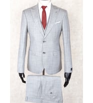 Jan Carlucci Slim Fit Sivri Yaka-Çift Yırtmaç Açık Gri Drop 6 Yelekli Takım Elbise