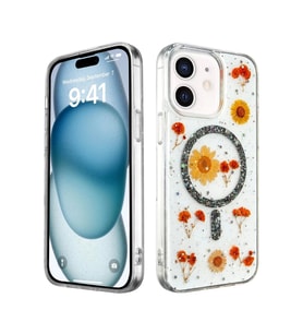 Newface Apple iPhone 12 Kılıf Daisy Simli Magsafe Kapak - Siyah
