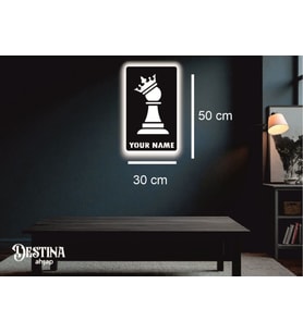 Destina Ahşap Satranç Temalı Kişiselleştirilebilir Led Tablo - 30cm*50cm
