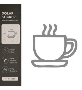 Sıcak Kupa Mat Gri Dekoratif Folyo Sticker 14x14 cm