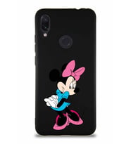 Xiaomi Redmi Note 7 Pro Soft Premier Kapak Minnie Mouse-F Tasarımlı Silikon Kılıf - Siyah (Şeffaf)