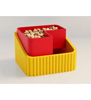 3D Baskı Fıstık Kasesi - Çift Hazneli Kabuk Ayırıcı Sunum Kasesi - Sarı Kırmızı