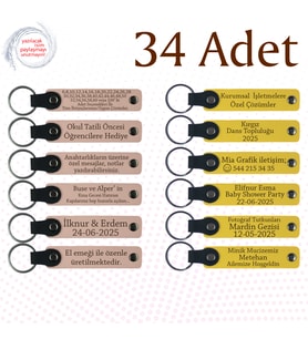 Pudra & Sarı, Türkçe Öğretmeninden Karne Hediyesi, 34’lü Set, Kişisel Mesajlı Deri Anahtarlık