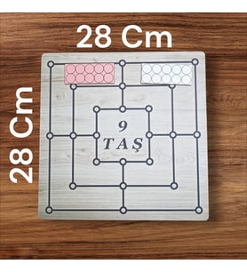 Ahşap 9 Taş 3 Taş Oyunu (28cmx28cm) Eşsiz Eğlence Zeka Akıl Mantık Strateji Oyunu