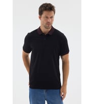 Siyah-Bordo Polo Yaka Pike Kısa Kol Slim Fit %100 Pamuk Tişört 1011260171