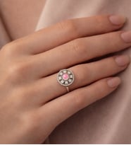 Pembe Taşlı Dönebilen Stres Anksiyete Yüzüğü Ayarlanabilir (Gümüş)