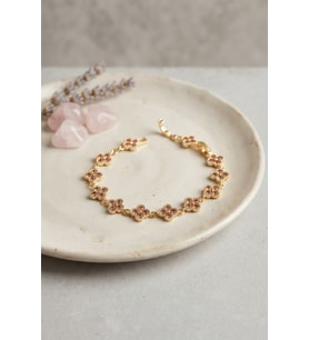 Gold Renk Pembe Zirkon Taşlı Yonca Model Kadın Bileklik