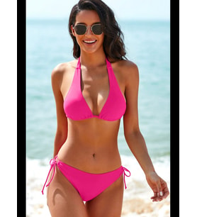 Fantezia Night Kadın Fuşya Belden, Boyundan Bağlamalı ve Ayarlanabilir Külotlu Üçgen Bikini Mayo Takımı