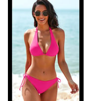 Fantezia Night Kadın Fuşya Belden, Boyundan Bağlamalı ve Ayarlanabilir Külotlu Üçgen Bikini Mayo Takımı
