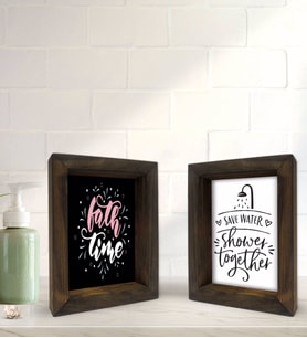 Bk Gift Banyo Dekoratif 2'li Doğal Masif Ahşap Çerçeve 15x20cm-10 (Beyaz)