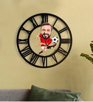 Kişiye Özel Futbolcu Karikatür 3D Ahşap Mdf Duvar Saati 93
