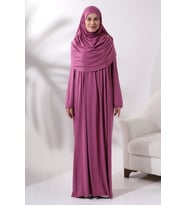 Tek Parça Pratik Başörtülü Robalı Namaz Elbisesi 8015 Pembe