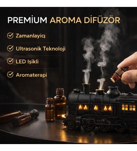 Premium Tren Tasarımlı Ultrasonik Aroma Difüzör – LED Işıklı, Zamanlayıcılı, Hava Nemlendirici