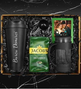 Kişiye Özel 400 ML Çelik Termos & French Press & 250 Gram Jacobs Filtre Kahve & Kişiye Özel Çerçeve Hediye Seti
