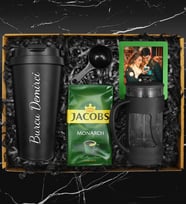 Kişiye Özel 400 ML Çelik Termos & French Press & 250 Gram Jacobs Filtre Kahve & Kişiye Özel Çerçeve Hediye Seti