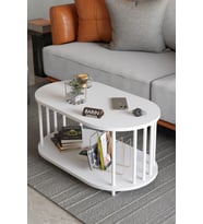 Oval Orta Sehpa Çift Katlı Metal Ayaklı Beyaz