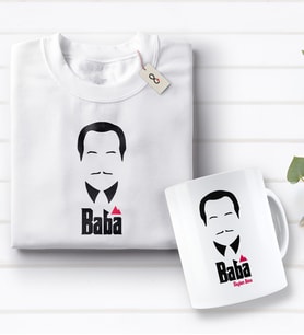 BK Gift Kişiye Özel Baba Godfather Tasarımlı Beyaz Tişört ve Kupa Seti-5 (Model 1)