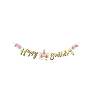 Mini Party Store Kaligrafi Banner Çiçekli Unicorn Happy Bırhtday