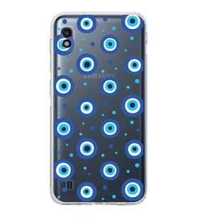 PrintiFy Samsung Galaxy A10 ile Uyumlu Nazar Boncuğu 1 Baskılı Kamera Korumalı Şeffaf Silikon Kılıf