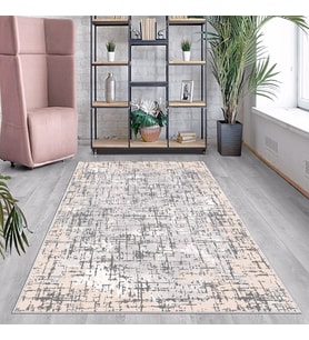 Krem Batik Desen Renk Geçişli Yıkanabilir Kaymaz Taban Leke Tutmaz Modern Salon Halısı ve Yolluk