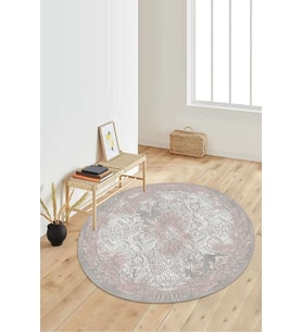 Dijital Baskılı Kaymaz Taban Yıkanabilir Yuvarlak Salon Halısı Koridor Halısı Paspas NDY-HY-1075 (Pembe)