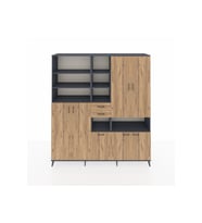 Hyperion Dolap 17 Raflı 2 Çekmeceli 7 Kapaklı 220x44x243 Antrasit-Çam/Çam