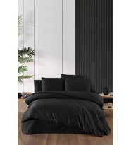 Stripe Saten Line Çift Kişilik Nevresim Takımı Siyah