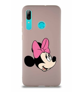 Huawei P Smart 2019 Soft Premier Kapak Minnie Mouse-A Tasarımlı Silikon Kılıf - Pudra (Şeffaf)