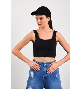 Nare Siyah Crop Top Kadın Atlet (Siyah)