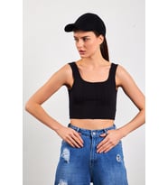 Nare Siyah Crop Top Kadın Atlet (Siyah)