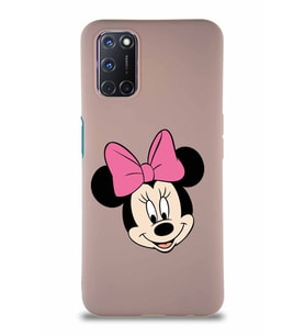 Oppo A52 Soft Premier Kapak Minnie Mouse-C Tasarımlı Silikon Kılıf - Pudra (Şeffaf)