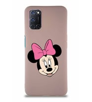 Oppo A52 Soft Premier Kapak Minnie Mouse-C Tasarımlı Silikon Kılıf - Pudra (Şeffaf)