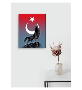 BOZKURT TÜRK BAYRAĞI KURT ÜLKÜ EV SALON OFİS DÜKKAN HEDİYELİK DUVAR DEKARASYON SÜSÜ ÖLÇÜ SEÇİNİZ (Siyah)