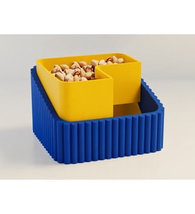 3D Baskı Fıstık Kasesi - Çift Hazneli Kabuk Ayırıcı Sunum Kasesi - Mavi Sarı