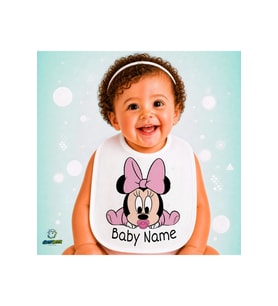 Kişiye Özel Minnie Mouse Keten Bebek Mama Önlüğü – Yumuşak, Emici, Yıkanabilir, Özel Tasarım P096