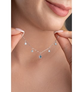 925 Ayar Gümüş Rodyum Kaplama Blue Topaz Yıldız Şans Kolye