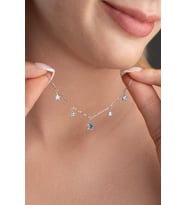 925 Ayar Gümüş Rodyum Kaplama Blue Topaz Yıldız Şans Kolye