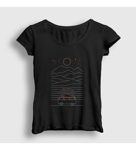 Presmono Kadın Siyah Voyage Camper Kamp T-Shirt 372859tt