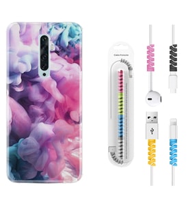 Oppo Reno 2Z 4 Lite 4 Pro 5 6 7 A31 Kılıf Kablo Koruma Spiral Silikon Pink Cloud 1305