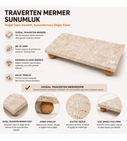Traverten Mermer Sunumluk Ahşap Ayaklı Doğal Taş Sunum Tabağı Yağdanlık Altlığı Kahvaltılık Standı Dekoratif Tezgah Üstü Sunum Platformu 24x12 cm